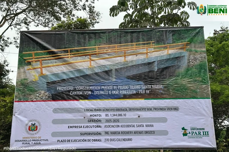 GOBERNACIÓN DEL BENI ACOMPAÑÓ EL INICIO DE LA CONSTRUCCIÓN DEL PUENTE EL PRADO EN RIBERALTA